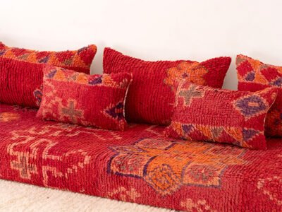 210cm // 7 ft Vintage Red Moroccan Wool Sofa Floor Cushion - Image 9