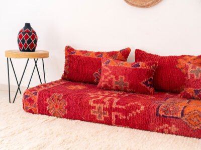 210cm // 7 ft Vintage Red Moroccan Wool Sofa Floor Cushion - Image 8