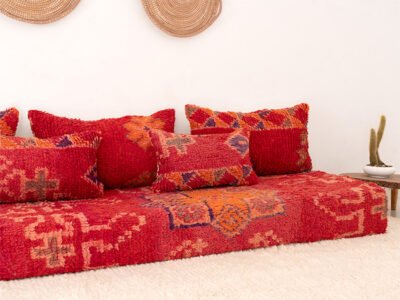 210cm // 7 ft Vintage Red Moroccan Wool Sofa Floor Cushion - Image 7