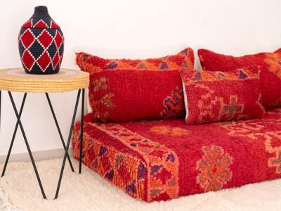 210cm // 7 ft Vintage Red Moroccan Wool Sofa Floor Cushion - Image 6