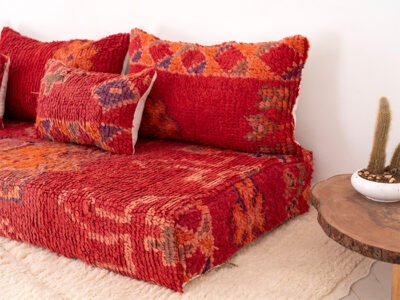210cm // 7 ft Vintage Red Moroccan Wool Sofa Floor Cushion - Image 5