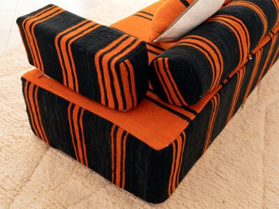 180cm // 6 ft Orange & black Handmade Wool Moroccan Floor Couch - Image 8