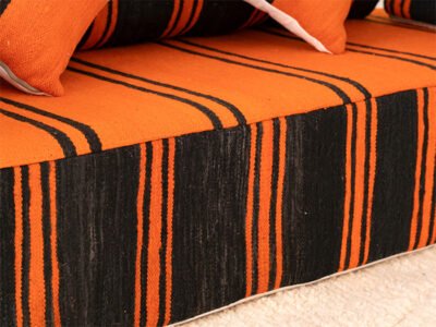 180cm // 6 ft Orange & black Handmade Wool Moroccan Floor Couch - Image 6