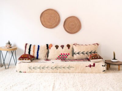 180cm // 6 ft Moroccan Azilal Rug Floor Sofa with Decorative Pillows