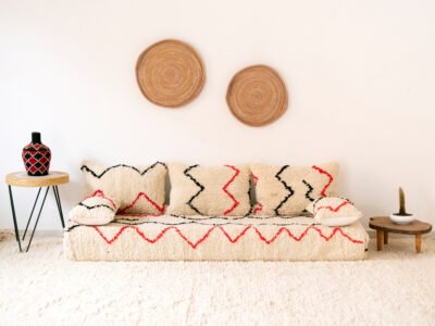 180cm // 6 ft Handmade Azilal Rug Floor Sofa with Plush Cushions