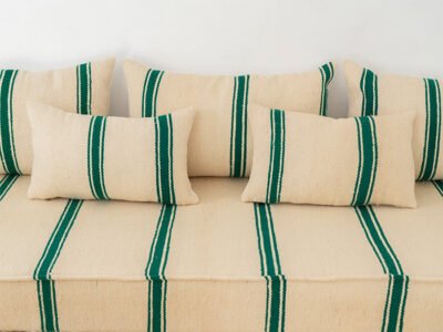210cm // 7 ft Handmade Green Stripes Moroccan Floor Sofa - Image 11