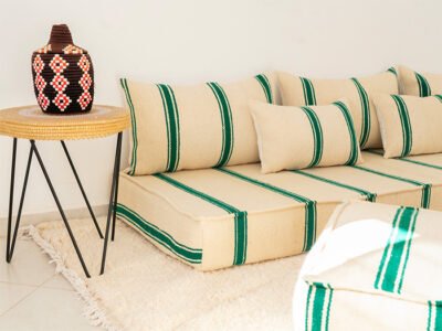 210cm // 7 ft Handmade Green Stripes Moroccan Floor Sofa - Image 13
