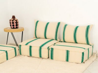 210cm // 7 ft Handmade Green Stripes Moroccan Floor Sofa - Image 14