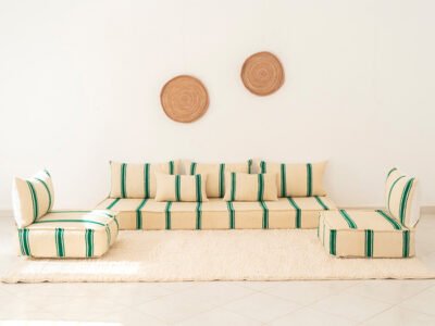 210cm // 7 ft Handmade Green Stripes Moroccan Floor Sofa - Image 2