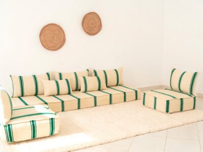210cm // 7 ft Handmade Green Stripes Moroccan Floor Sofa - Image 3
