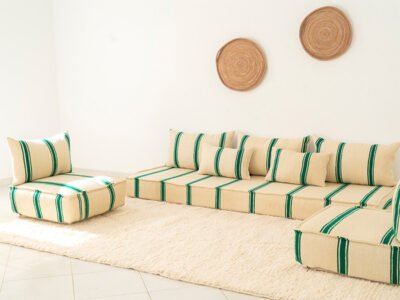 210cm // 7 ft Handmade Green Stripes Moroccan Floor Sofa - Image 4