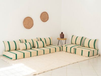 210cm // 7 ft Handmade Green Stripes Moroccan Floor Sofa