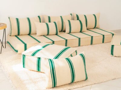 210cm // 7 ft Handmade Green Stripes Moroccan Floor Sofa - Image 5