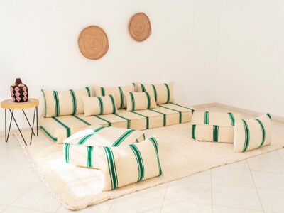 210cm // 7 ft Handmade Green Stripes Moroccan Floor Sofa - Image 6