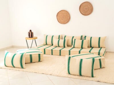 210cm // 7 ft Handmade Green Stripes Moroccan Floor Sofa - Image 7
