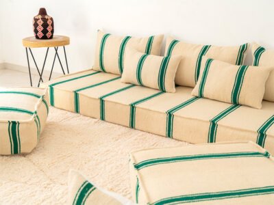 210cm // 7 ft Handmade Green Stripes Moroccan Floor Sofa - Image 9