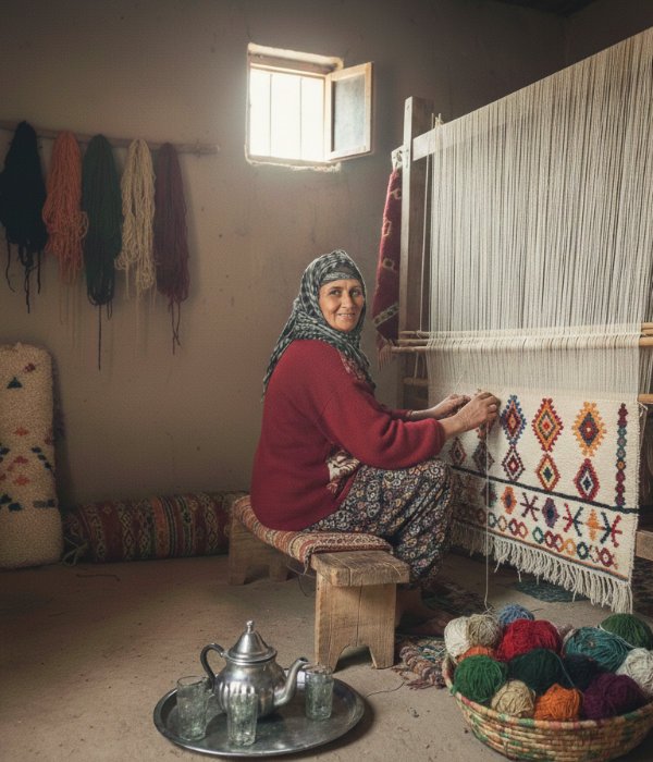 old women weaving a moroccan berber rug