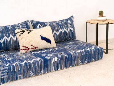 150cm // 5ft Handwoven Blue Kilim Sofa - Image 10