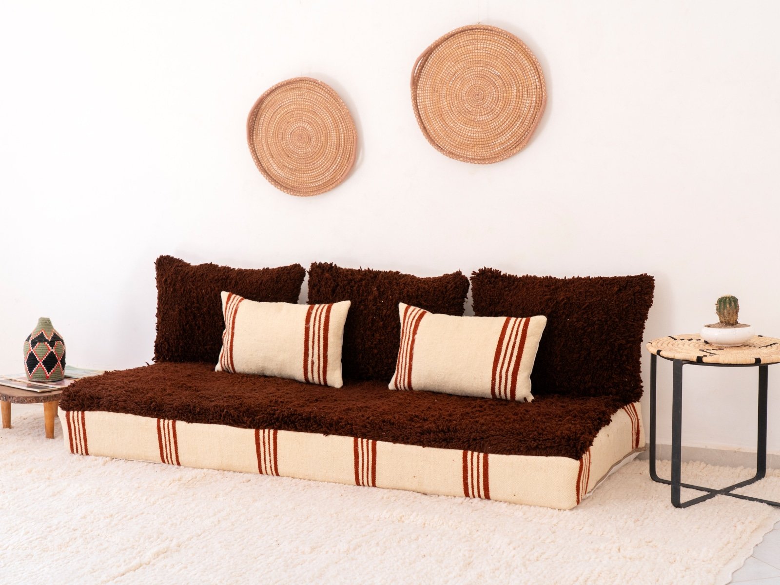 180cm Brown Beni Ourain Sofa with Moroccan Blanket Base