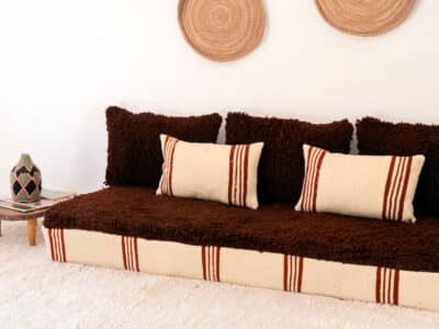 180cm // 6ft Mixed Blanket & Brown Beni Ourain Sofa - Image 9