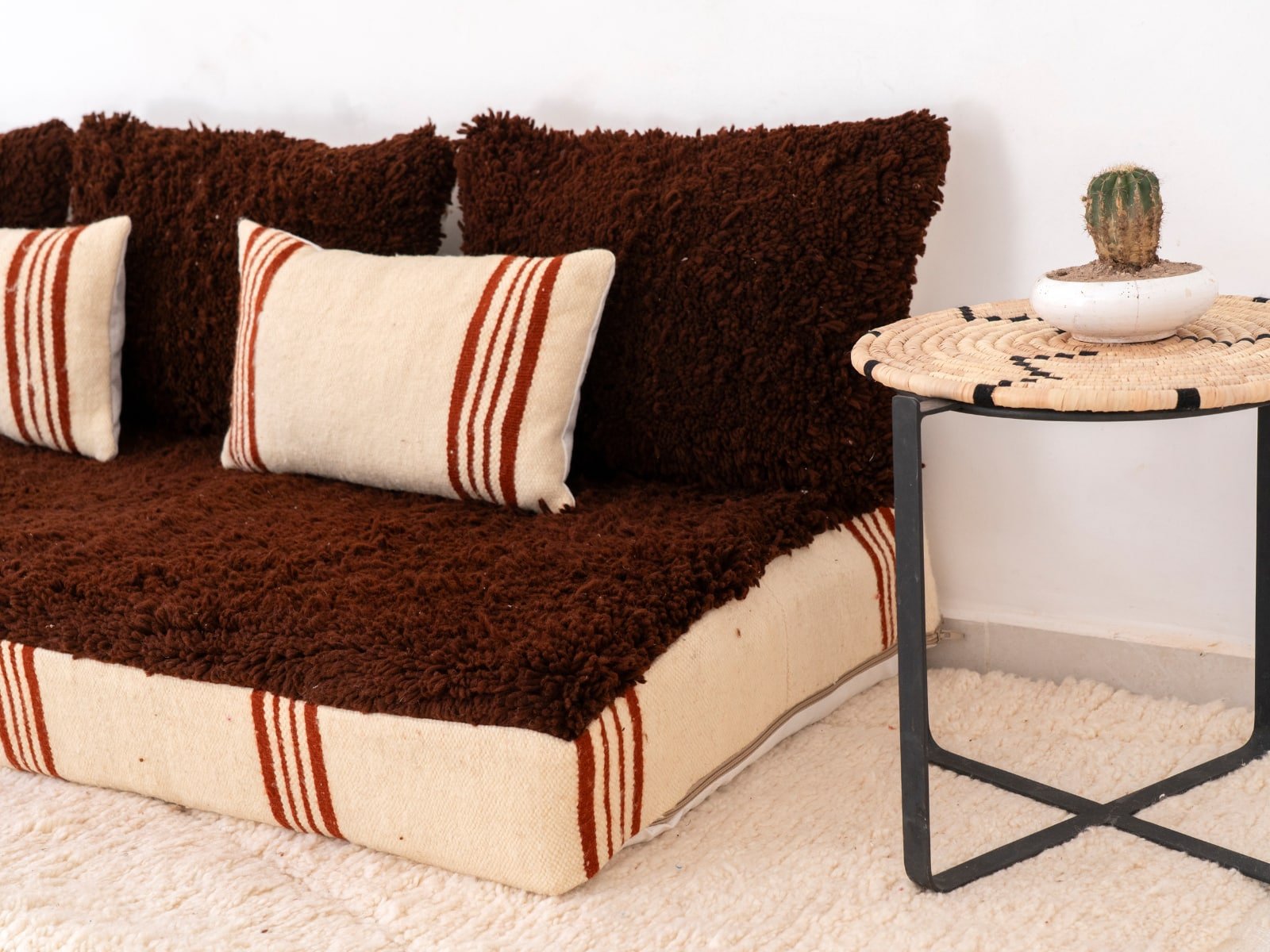 180cm Brown Beni Ourain Sofa with Moroccan Blanket Base