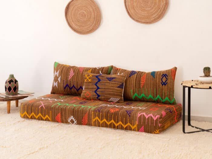 150cm ft 5ft Vibrant Moroccan Brown Kilim Sofa