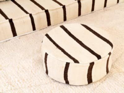 210cm ft 7ft Moroccan Black Striped Blanket Sofa with Round Pouf - Image 7