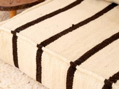 210cm ft 7ft Moroccan Black Striped Blanket Sofa with Round Pouf - Image 4