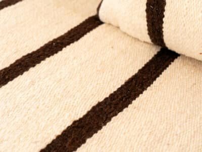 210cm ft 7ft Moroccan Black Striped Blanket Sofa with Round Pouf - Image 2