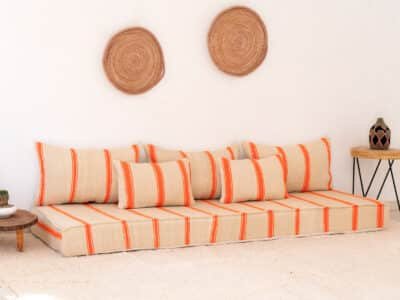210cm ft 7ft Moroccan Orange Striped Blanket Sofa - Image 11