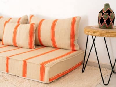 210cm ft 7ft Moroccan Orange Striped Blanket Sofa - Image 9