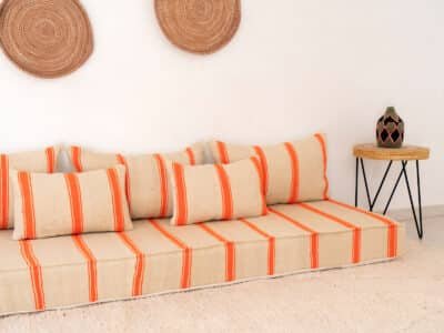 210cm ft 7ft Moroccan Orange Striped Blanket Sofa - Image 7