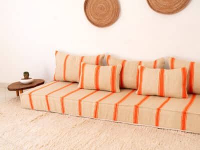 210cm ft 7ft Moroccan Orange Striped Blanket Sofa - Image 6