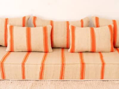 210cm ft 7ft Moroccan Orange Striped Blanket Sofa - Image 5