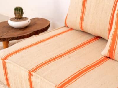 210cm ft 7ft Moroccan Orange Striped Blanket Sofa - Image 2