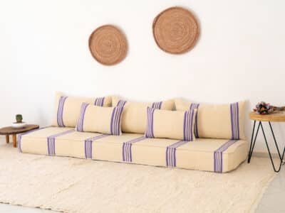 210cm ft 7ft Moroccan Purple Striped Blanket Sofa - Image 10