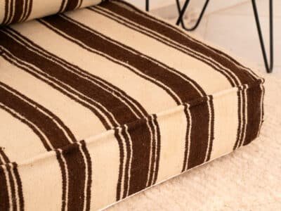 210cm ft 7ft Moroccan Brown Striped Blanket Sofa with Round Pouf - Image 8