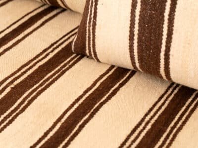 210cm ft 7ft Moroccan Brown Striped Blanket Sofa with Round Pouf - Image 3
