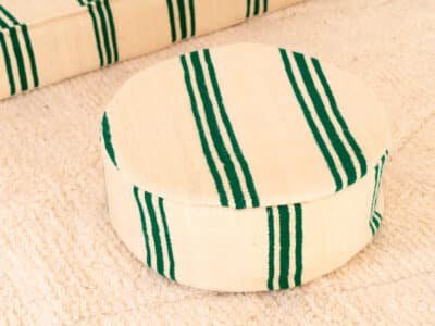 210cm ft 7ft Moroccan Green Striped Blanket Sofa with Round Pouf - Image 9