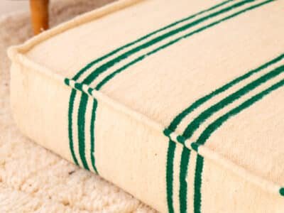 210cm ft 7ft Moroccan Green Striped Blanket Sofa with Round Pouf - Image 8