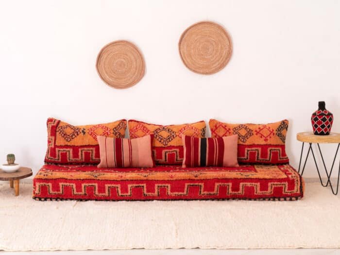 210cm // 7ft Vintage Red & Orange Moroccan Sofa