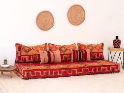 210cm // 7ft Vintage Red & Orange Moroccan Sofa - Image 2