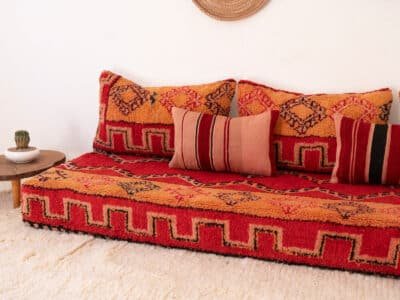 210cm // 7ft Vintage Red & Orange Moroccan Sofa - Image 4