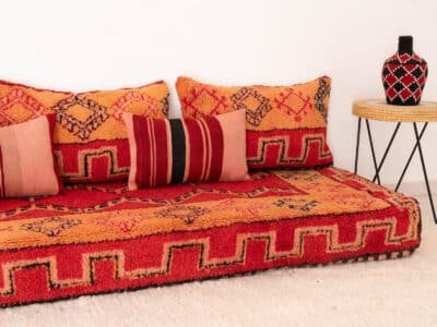 210cm // 7ft Vintage Red & Orange Moroccan Sofa - Image 5