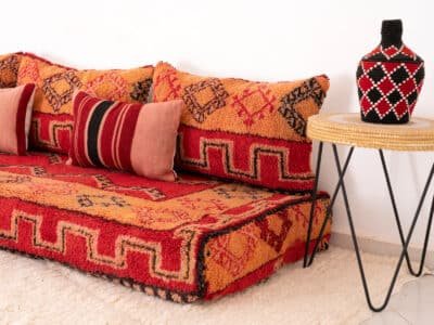 210cm // 7ft Vintage Red & Orange Moroccan Sofa - Image 6