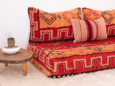 210cm // 7ft Vintage Red & Orange Moroccan Sofa - Image 7