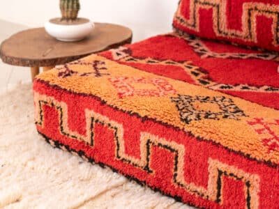 210cm // 7ft Vintage Red & Orange Moroccan Sofa - Image 9