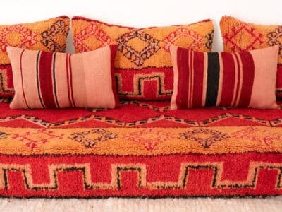 210cm // 7ft Vintage Red & Orange Moroccan Sofa - Image 10