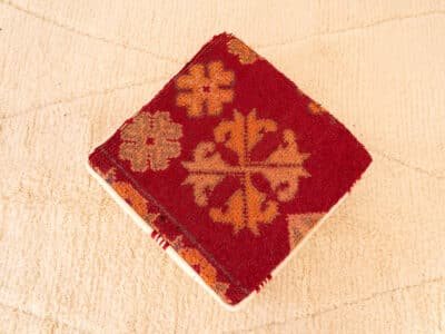 Vintage Mixed-Textile Berber Floor Pouf - Image 6