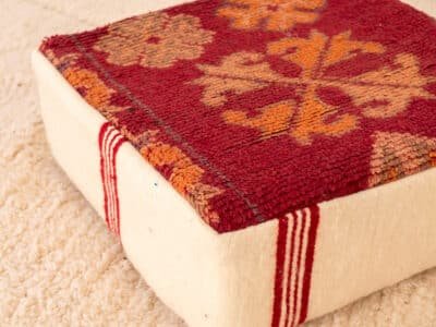 Vintage Mixed-Textile Berber Floor Pouf - Image 5